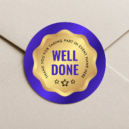 Medaalsticker 'Goed Gedaan' in Navy en Goud Ronde Sticker