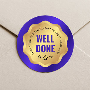 Medaalsticker 'Goed Gedaan' in Navy en Goud Ronde Sticker