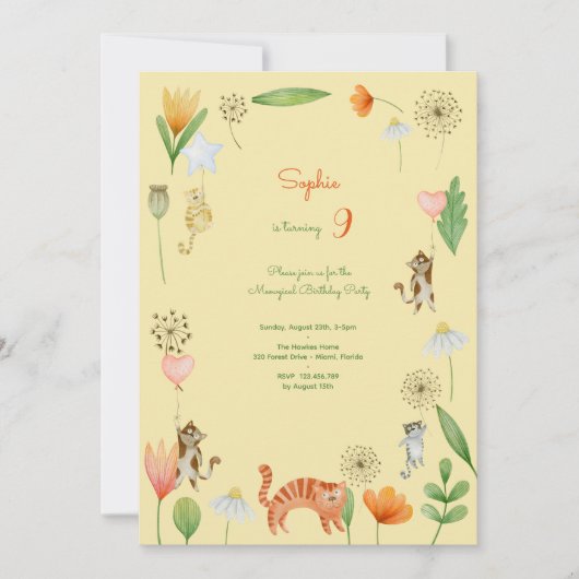 Medaille Katten en Bloemen Verjaardagsfeestje Kaart (Voorkant)