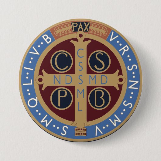 Medaille van de Heilige Benedictus Ronde Button 7,6 Cm (Voorkant)