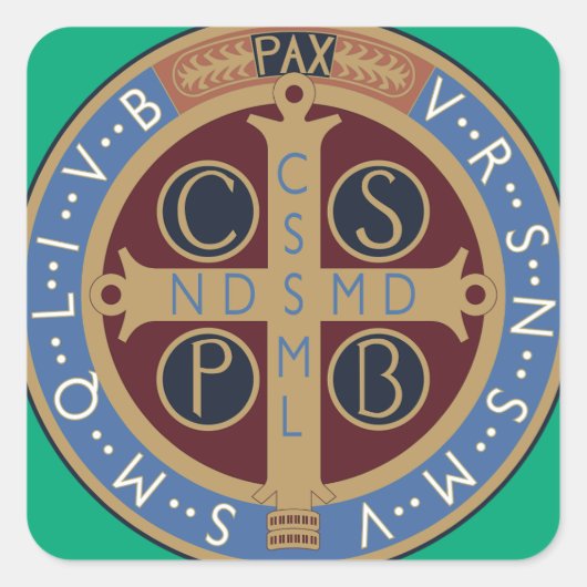 Medaille van de Heilige Benedictus Vierkante Sticker (Voorkant)