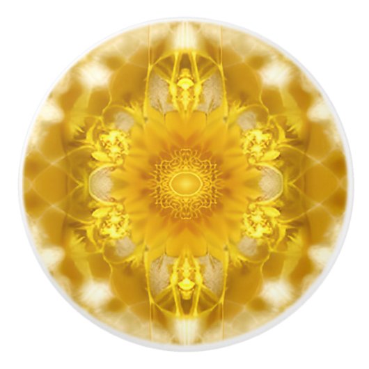 Medaillon in mosterdgeel batikpatroon keramische knop (Voorkant)
