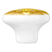 Medaillon in mosterdgeel batikpatroon keramische knop (Zijkant)