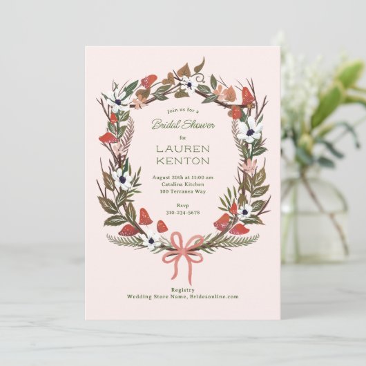 Medaillon krans bos paddenstoel blush kaart (Staand voorkant)