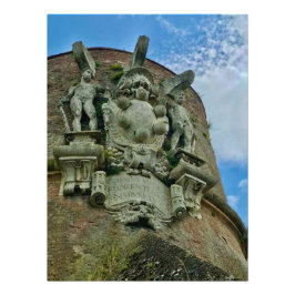 Medaillon op de buitenmuur van Siena, Italië Foto Afdruk