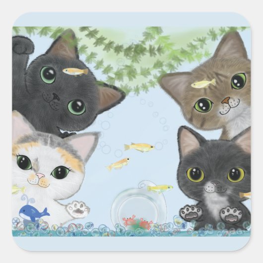 Medaka Katten Vierkante Sticker (Voorkant)