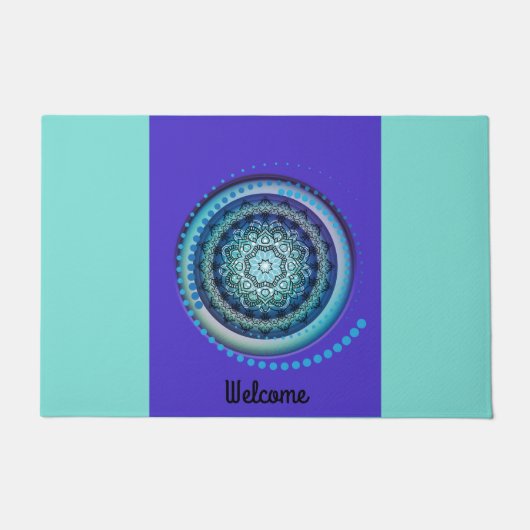 Medallion Aqua blue paarse Welcome Mat (Voorkant)