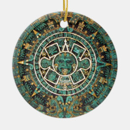 Medallion Coin Ornament, Ancient Aztec Calendar Keramisch Ornament