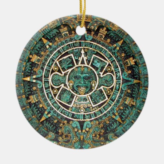 Medallion Coin Ornament, Ancient Aztec Calendar Keramisch Ornament (Voorkant)