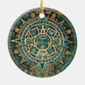 Medallion Coin Ornament, Ancient Aztec Calendar Keramisch Ornament (Achterkant)