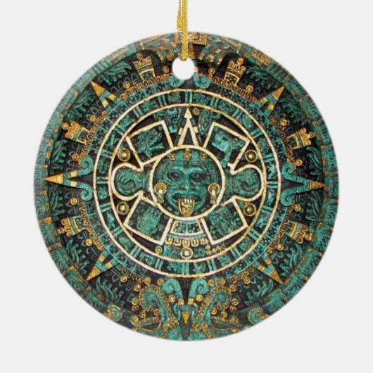 Medallion Coin Ornament, Ancient Aztec Calendar Keramisch Ornament (Achterkant)