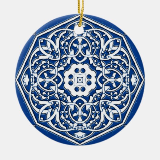 Medallion in het Perzische Tile Patroon - Blauw en Keramisch Ornament (Voorkant)
