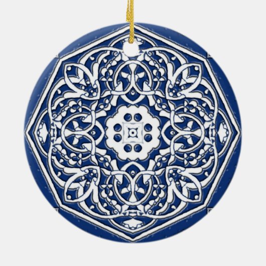 Medallion in het Perzische Tile Patroon - Blauw en Keramisch Ornament (Achterkant)