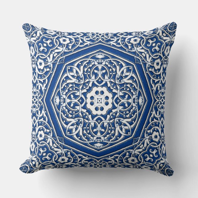Medallion in het Perzische Tile Patroon - Blauw en Kussen (Voorkant)
