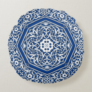 Medallion in het Perzische Tile Patroon - Blauw en Rond Kussen