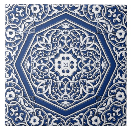 Medallion in het Perzische Tile Patroon - Blauw en Tegeltje (Voorkant)