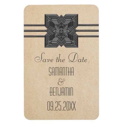 Medallion Rand Save the Date Magneet, Beige Magneet (Verticaal)