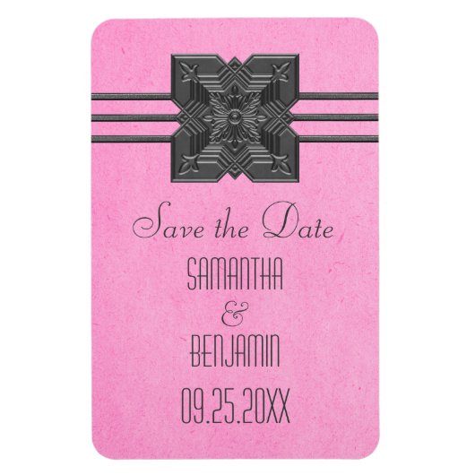 Medallion Rand Save the Date Magneet, Roze Magneet (Verticaal)