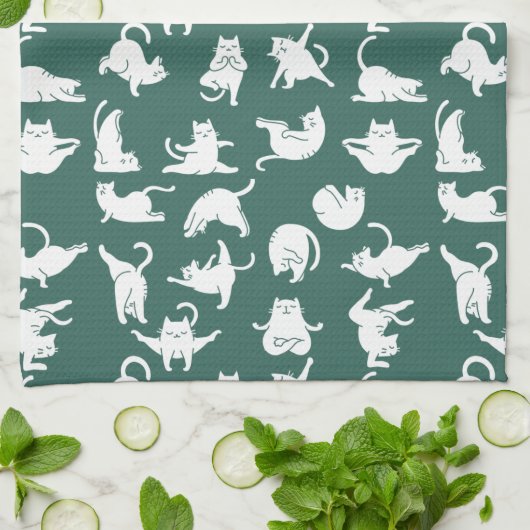 Medatkat in Yoga Poses Kitchen Towel Theedoek (Gevouwen)