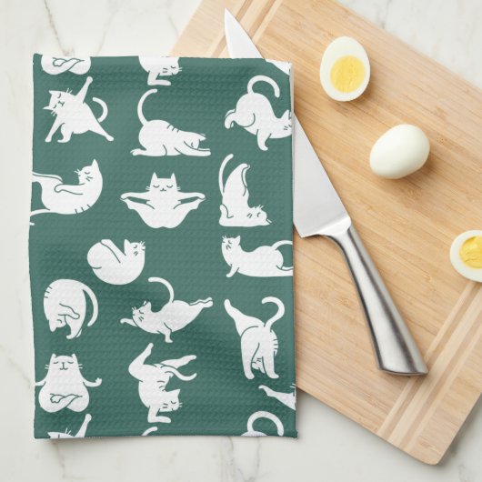 Medatkat in Yoga Poses Kitchen Towel Theedoek (Quarter Fold)