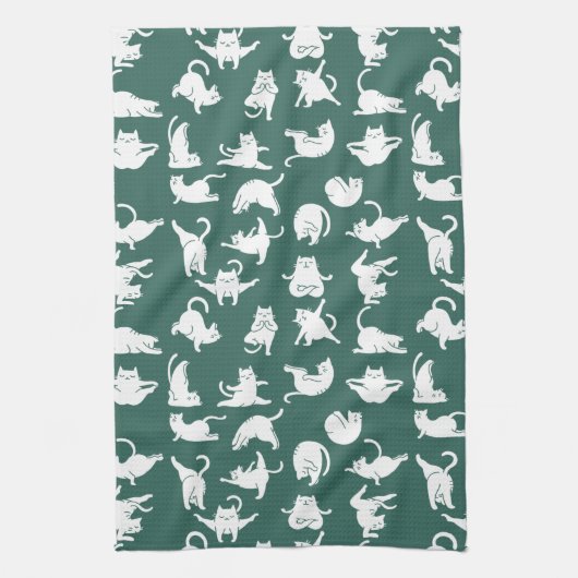 Medatkat in Yoga Poses Kitchen Towel Theedoek (Verticaal)