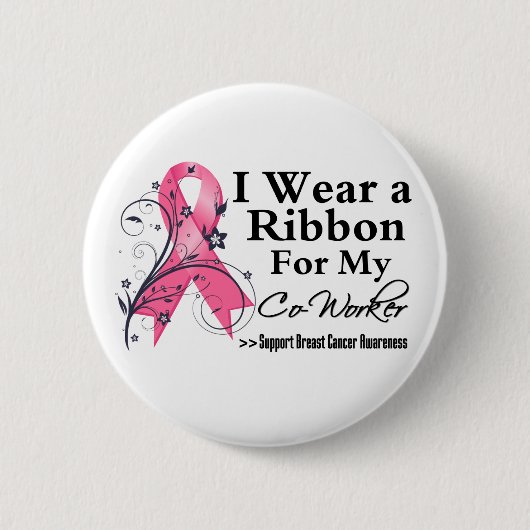 Mede-werker Floral Ribbon - borstkanker Ronde Button 5,7 Cm (Voorkant)