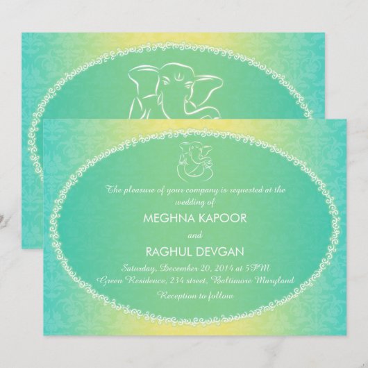 Mededeling over het huwelijk tussen Classy Ganesha Kaart (Voorkant / Achterkant)