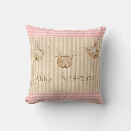 Mededeling van Cute Pink Bunny Baby Girl Kussen (Voorkant)