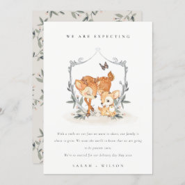 Mededeling van de Baby Cute Mum Deer Fawn Floral C Bedankkaart