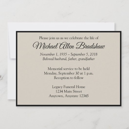 Mededeling van de Memorial Service Sky of Clouds Kaart (Achterkant)