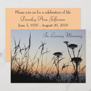 Mededeling van de Memorial Service Sunset Silhouet Kaart