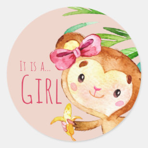 Mededeling van de roze pop-uppop Baby Girl Ronde Sticker