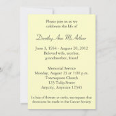 Mededeling van de roze Tulips Memorial Service Kaart (Achterkant)