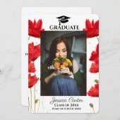 Mededeling van het Afstuderen Red Poppies Rustic F Kaart (Voorkant / Achterkant)