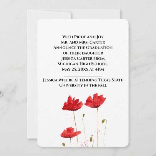 Mededeling van het Afstuderen Red Poppies Rustic F Kaart (Achterkant)