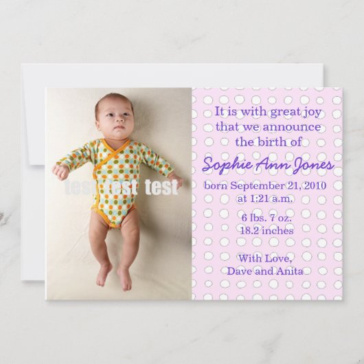 Mededeling van Polka Dot Baby Girl Aankondiging (Voorkant)