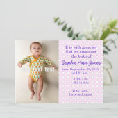 Mededeling van Polka Dot Baby Girl Aankondiging (Staand voorkant)