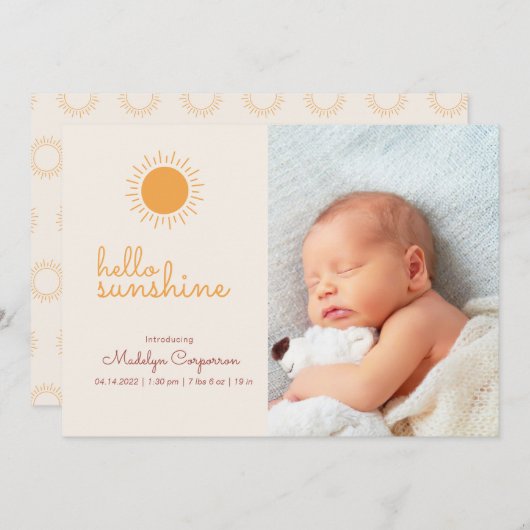 Mededeling van Sunshine Boho - Baby Aankondiging (Voorkant / Achterkant)