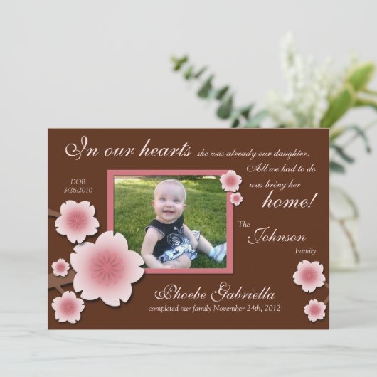 Mededelingen over roze Cherry Blossom en bruine ad Aankondiging (Staand voorkant)