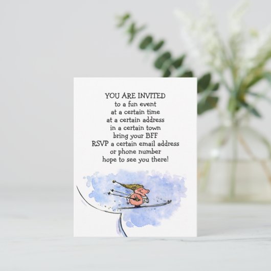 Mededelingen van de Ski Jump Pig Holiday Party Kaart (Staand voorkant)