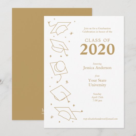 Mededelingen van de White Modern Graduation Party Aankondiging (Voorkant / Achterkant)