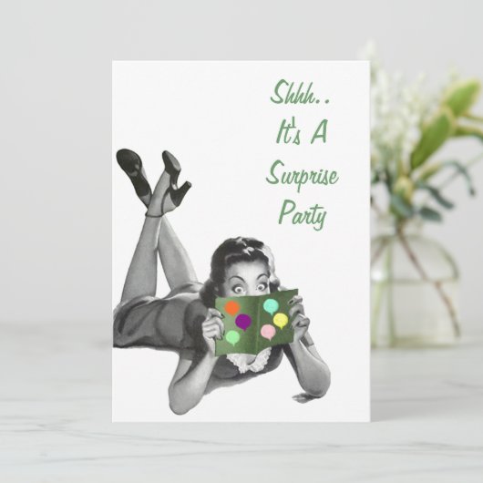 Mededelingen van Fun Retro Surprise Party Kaart (Staand voorkant)