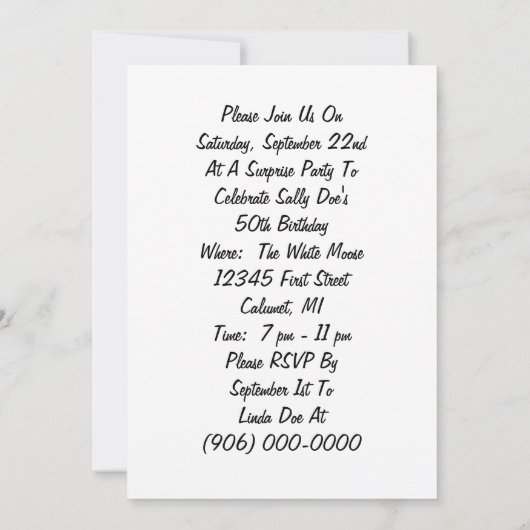 Mededelingen van Fun Retro Surprise Party Kaart (Achterkant)