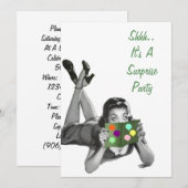 Mededelingen van Fun Retro Surprise Party Kaart (Voorkant / Achterkant)