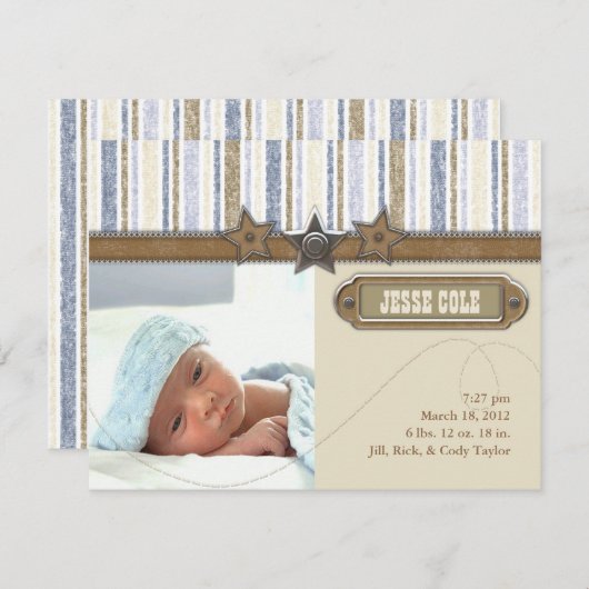 Mededelingen van Jesse Colse Birth Aankondiging (Voorkant / Achterkant)