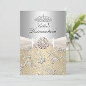 Mededelingen van Silver Swirl Tiara Quinceanera Kaart (Staand voorkant)