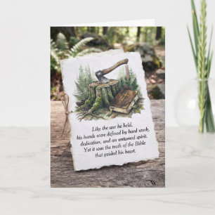 Medeleven Heilige Bijbel en Bijl in Boomstronk Kaart