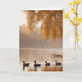 Medeleven Mistige Herfstmeer Met Eenden Kaart (Gele Bloem)