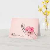 Medeleven roze roos in hand kaart (Gele Bloem)