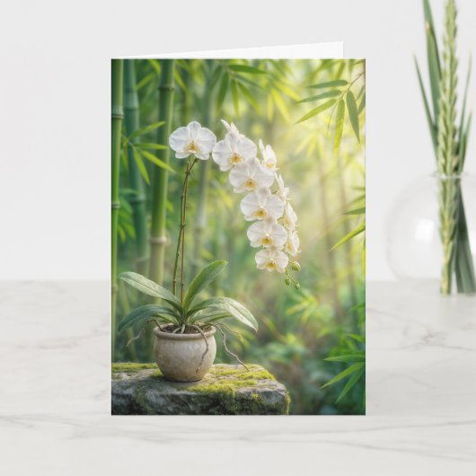 Medeleven witte orchideeën en bamboe kaart (Voorkant)